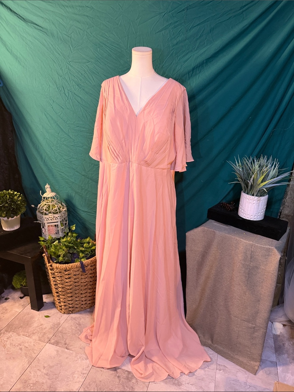 Blush Pink V-Neck Flowing Chiffon Maxi Dress